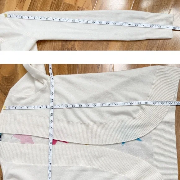 Two Bees Cashmere Stars Open Front Cardigan Sweater Ivory Off White Cozy Shawl S - Picture 2 of 8